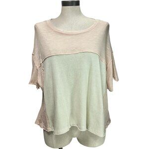 WE THE FREE Gym Class Tee Sz S Light Pink Beige Colorblock Relaxed Fit Cotton